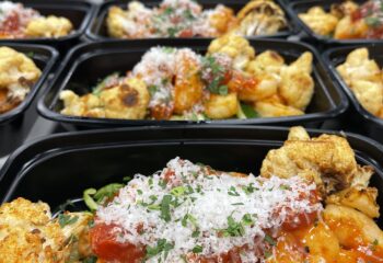 Shrimp with Blistered Tomato Zucchini Noodles
